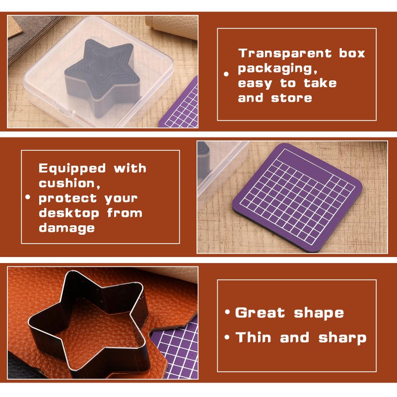 Yizzvb 8 Pcs Leather Star Shape Cutter Tool Set, Leather Punch Set, High Carbon Steel Multiple Shapes Hollow Craft Punching Tools for DIY Cutter Craft, Punching Die Set, 8 Sizes 20 25 30 35 40 45 50 55mm - Image 4