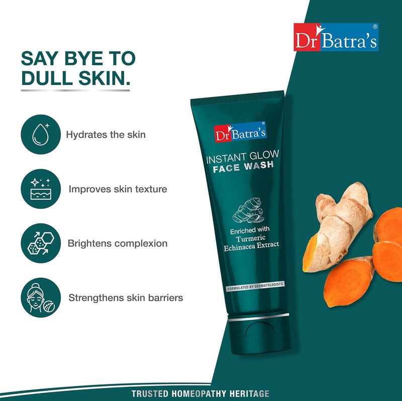 Dr Batra's Dr Batras Dr BatraS Instant Glow Face Wash Enriched With Turmeric Repairs Skin Damage Prevents Infections Face Wash For Skin Complexion Glowing Skin 100 Gm Pack Of 3 - Image 3