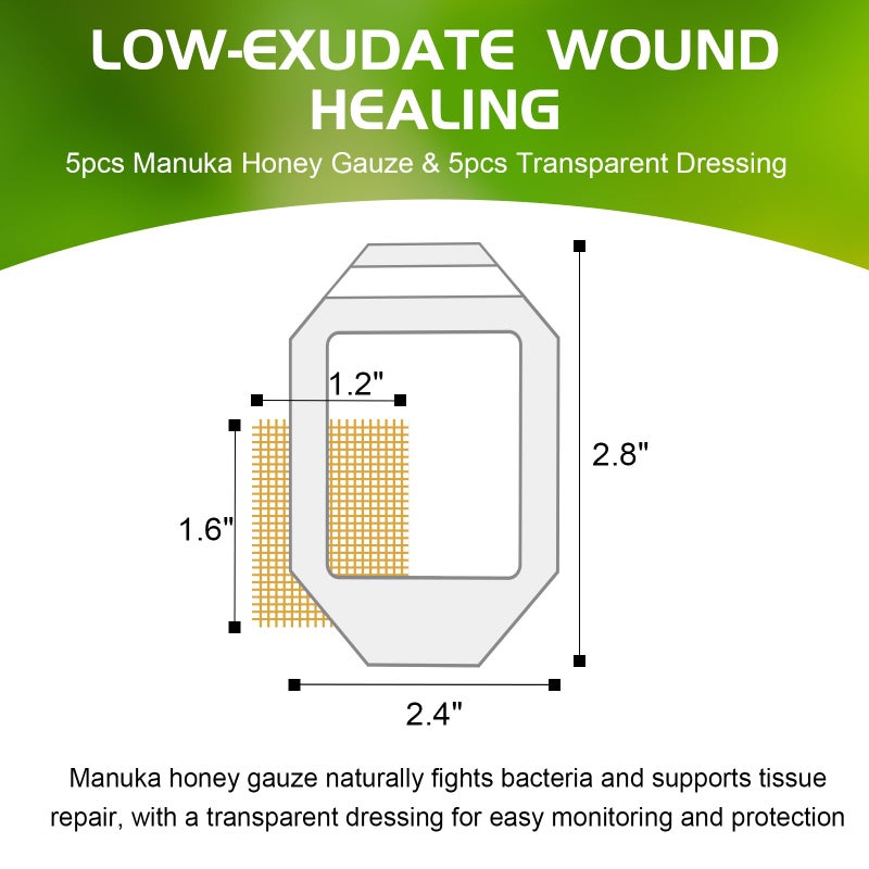 OPTITEKNIK Manuka Honey Gauze Dressing 3x4cm 5pcs, Silver Alginate Dressing 3x4cm 5pcs, Waterproof Transparent Adhesive Bandage 6x7cm 10pcs, Wound Care Kit for Small Burns, Cuts, and Abrasions - Image 3