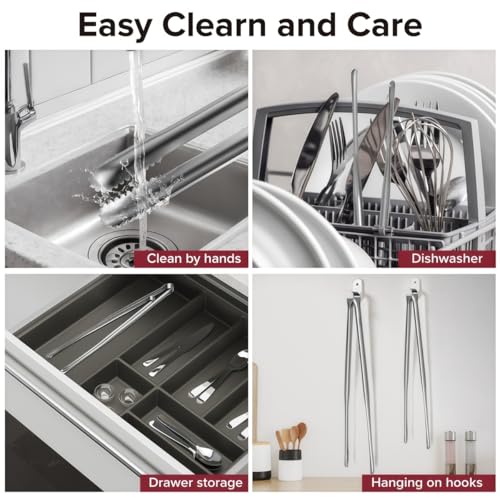 JXHAPY 8 Pack Kitchen Tongs, Stainless Steel Serving Tongs with Non-Slip Tips for Cooking，Easily Control Kitchen Tweezer, Multi-Purpose Korean Tong for Baking, Food Plating, BBQ (7 Inch) - Image 3
