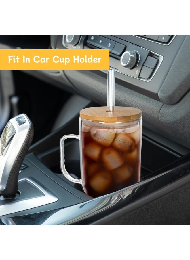 Happy Home Glass Mug with Lids and Straws - 680Ml Tumbler with Handle and Straw Glass Water Bottles Drinking Glasses Glass Straws Iced Coffee Cups Travel Coffee Mug Smoothie Cup Glass Tumbler- Clear - Image 5