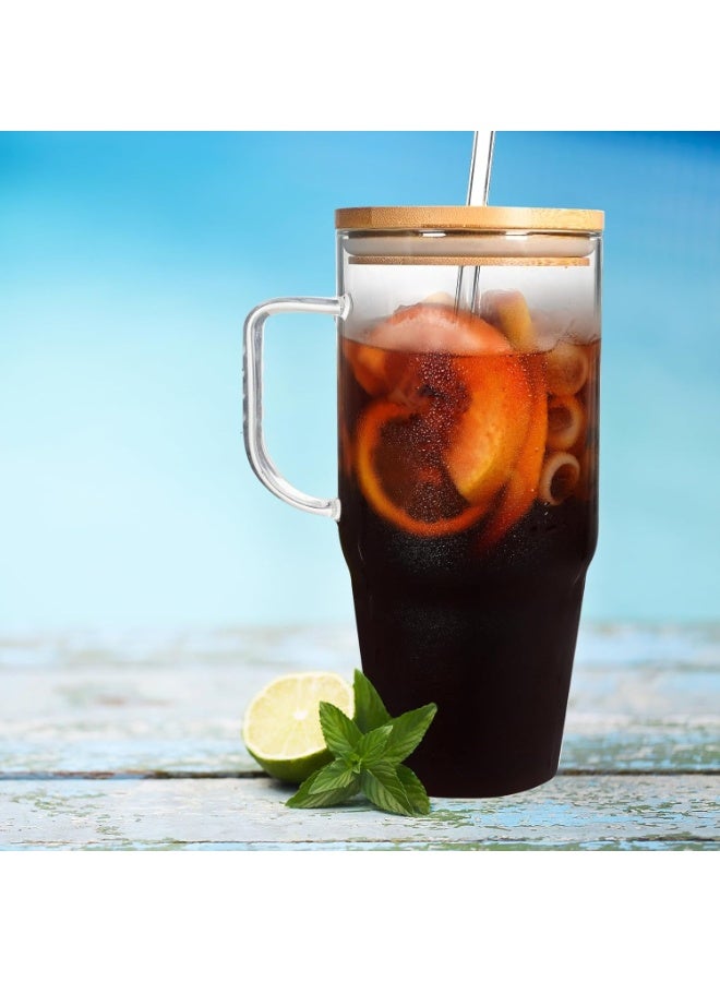 Happy Home Glass Mug with Lids and Straws - 680Ml Tumbler with Handle and Straw Glass Water Bottles Drinking Glasses Glass Straws Iced Coffee Cups Travel Coffee Mug Smoothie Cup Glass Tumbler- Clear - Image 2