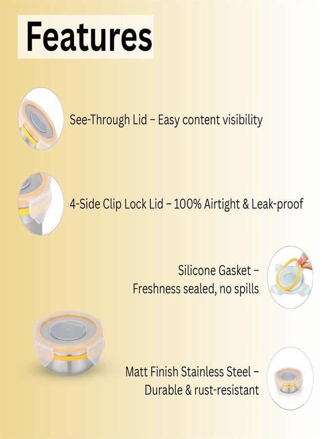 STEELLOCK Stainless Steel Airtight Container with Lid | Leakproof, BPA-Free | Multipurpose Food Storage Containers/Tiffin/Dabba for Office, School & Kitchen | SL-1200-set of 4, 150ml each, Yellow - Image 5
