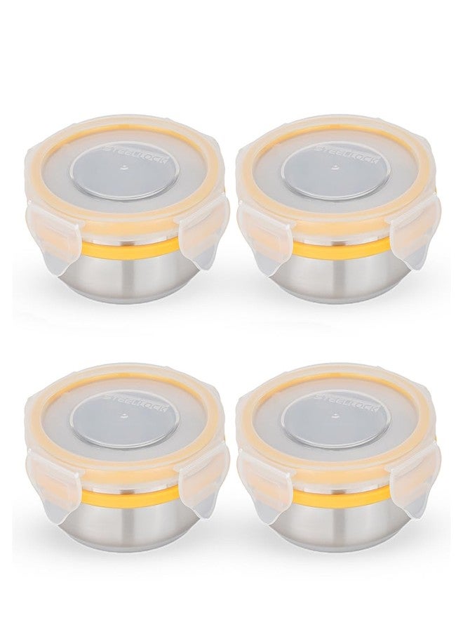 STEELLOCK Stainless Steel Airtight Container with Lid | Leakproof, BPA-Free | Multipurpose Food Storage Containers/Tiffin/Dabba for Office, School & Kitchen | SL-1200-set of 4, 150ml each, Yellow - Image 1