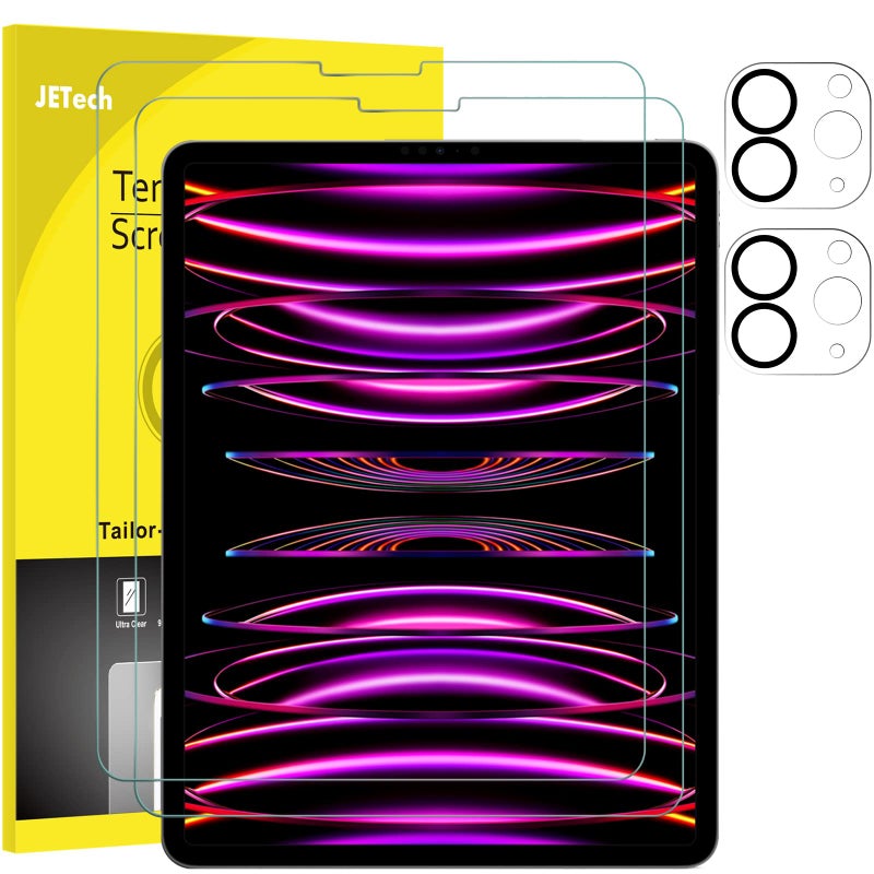 JETech Screen Protector for iPad Pro 12.9-Inch, 2022/2021/2020 (6th/5th/4th Generation) with Camera Lens Protector, Tempered Glass Film HD Anti-Scratch, Support Pencil & Face ID, 2-Pack Each - Image 1