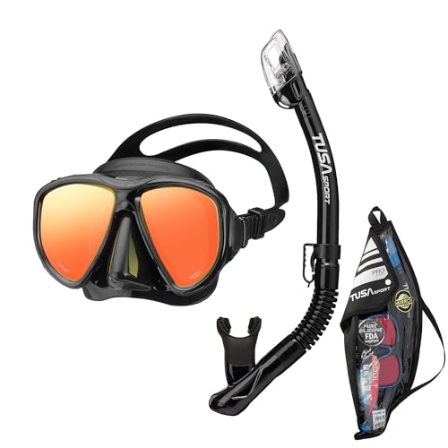 TUSA Sport Adult Powerview Mask and Dry Snorkel Combo, Black/Black Mirrored Lens (w/Reusable Bag) (UC-2425PMQB-BKB) - Image 2