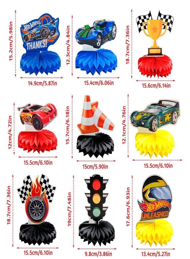 JLNGTHONG 9 Pcs Race Car Birthday Party Decorations, Party Table Topper Honeycomb Centerpieces for Car Themed Birthday Christmas Party (Car Theme) - Image 2