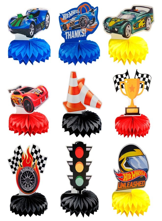 JLNGTHONG 9 Pcs Race Car Birthday Party Decorations, Party Table Topper Honeycomb Centerpieces for Car Themed Birthday Christmas Party (Car Theme) - Image 1