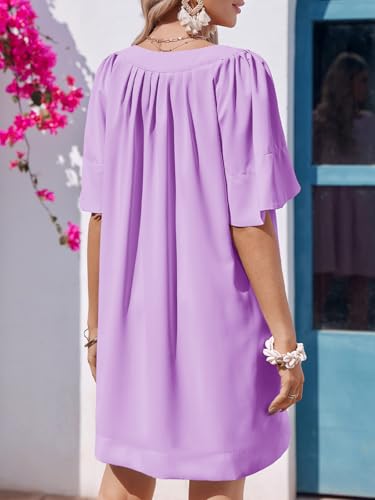 Wenrine Womens Flutter Short Sleeve Mini Dress Casual V Neck Loose Flowy Summer Shift Dresses Violet - Image 5