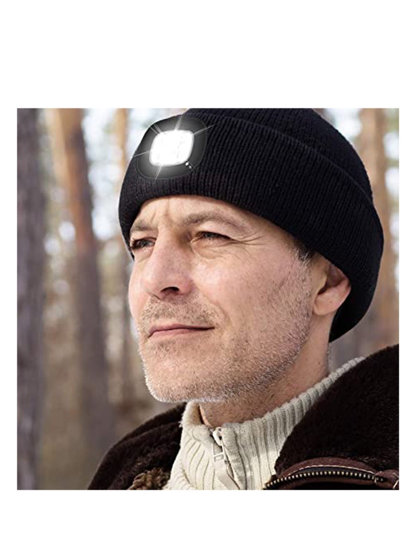 Generic Black Uni Winter Warme LED Beanie Hat with Light, Gifts for Men Dad Him and Women USB Rechargeable Winter Knit Lighted Headlight Headlamp Cap - Image 2