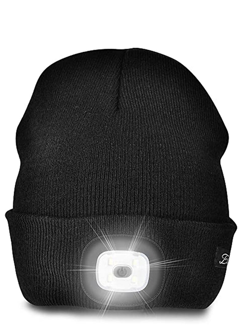 Generic Black Uni Winter Warme LED Beanie Hat with Light, Gifts for Men Dad Him and Women USB Rechargeable Winter Knit Lighted Headlight Headlamp Cap - Image 1