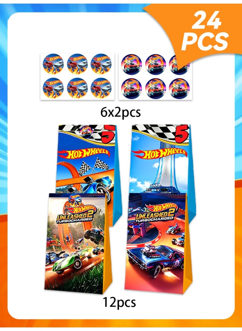 Hot Wheels Party Favor Bags with Stickers – 12 Hot Wheels Candy Bags + 12 Round Stickers, 21×12cm Loot Bags for Hot Wheels Themed Birthday Party Supplies, Goodie Bags, Hot Wheels Gift Bags - Image 2