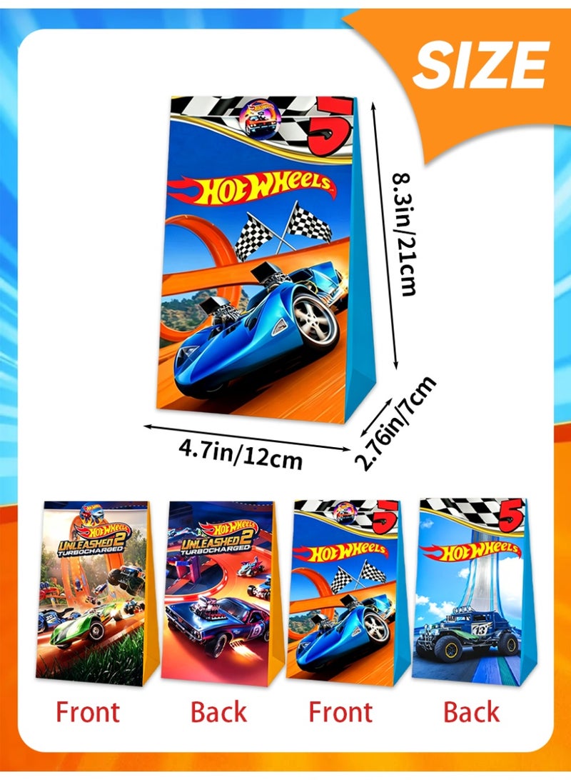 Hot Wheels Party Favor Bags with Stickers – 12 Hot Wheels Candy Bags + 12 Round Stickers, 21×12cm Loot Bags for Hot Wheels Themed Birthday Party Supplies, Goodie Bags, Hot Wheels Gift Bags - Image 3