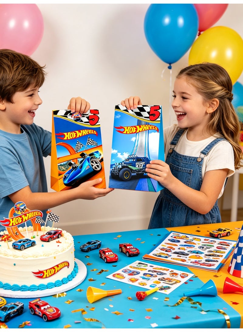Hot Wheels Party Favor Bags with Stickers – 12 Hot Wheels Candy Bags + 12 Round Stickers, 21×12cm Loot Bags for Hot Wheels Themed Birthday Party Supplies, Goodie Bags, Hot Wheels Gift Bags - Image 4