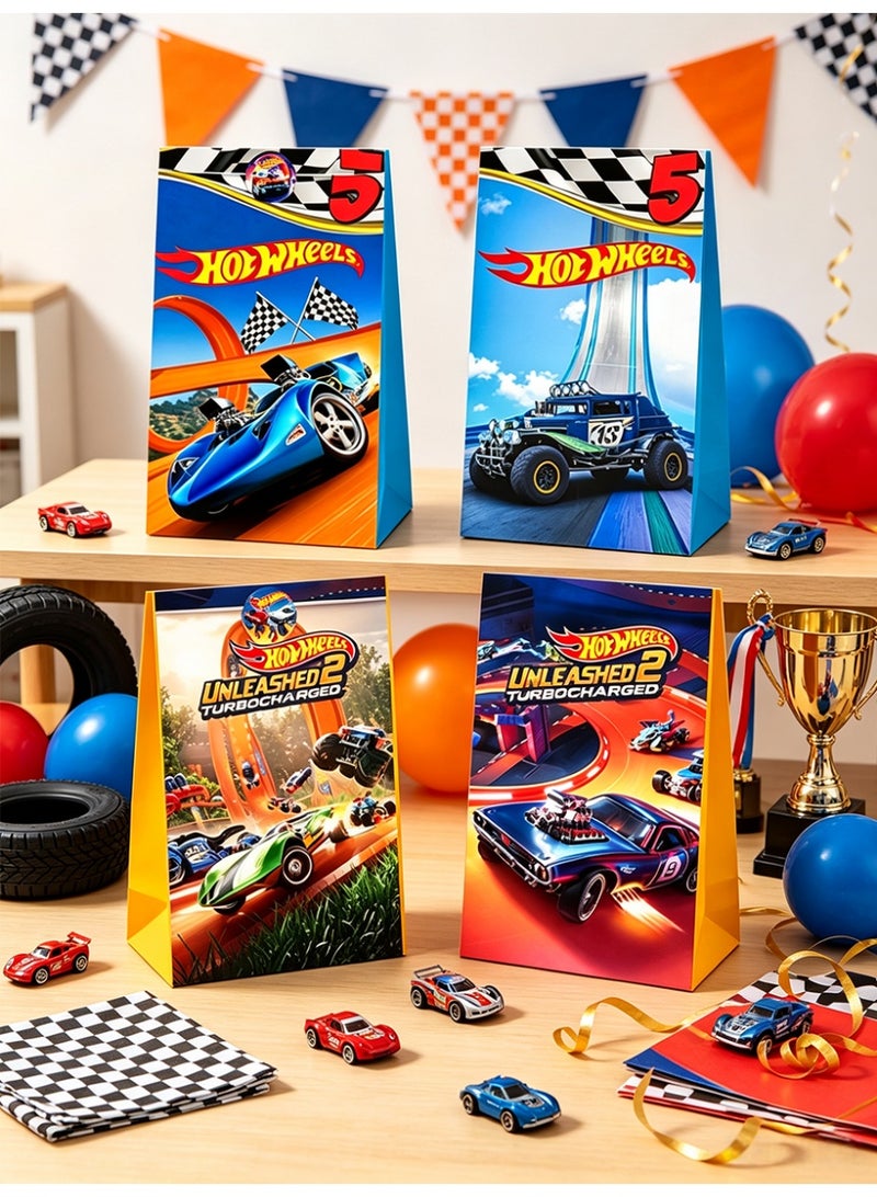 Hot Wheels Party Favor Bags with Stickers – 12 Hot Wheels Candy Bags + 12 Round Stickers, 21×12cm Loot Bags for Hot Wheels Themed Birthday Party Supplies, Goodie Bags, Hot Wheels Gift Bags - Image 5