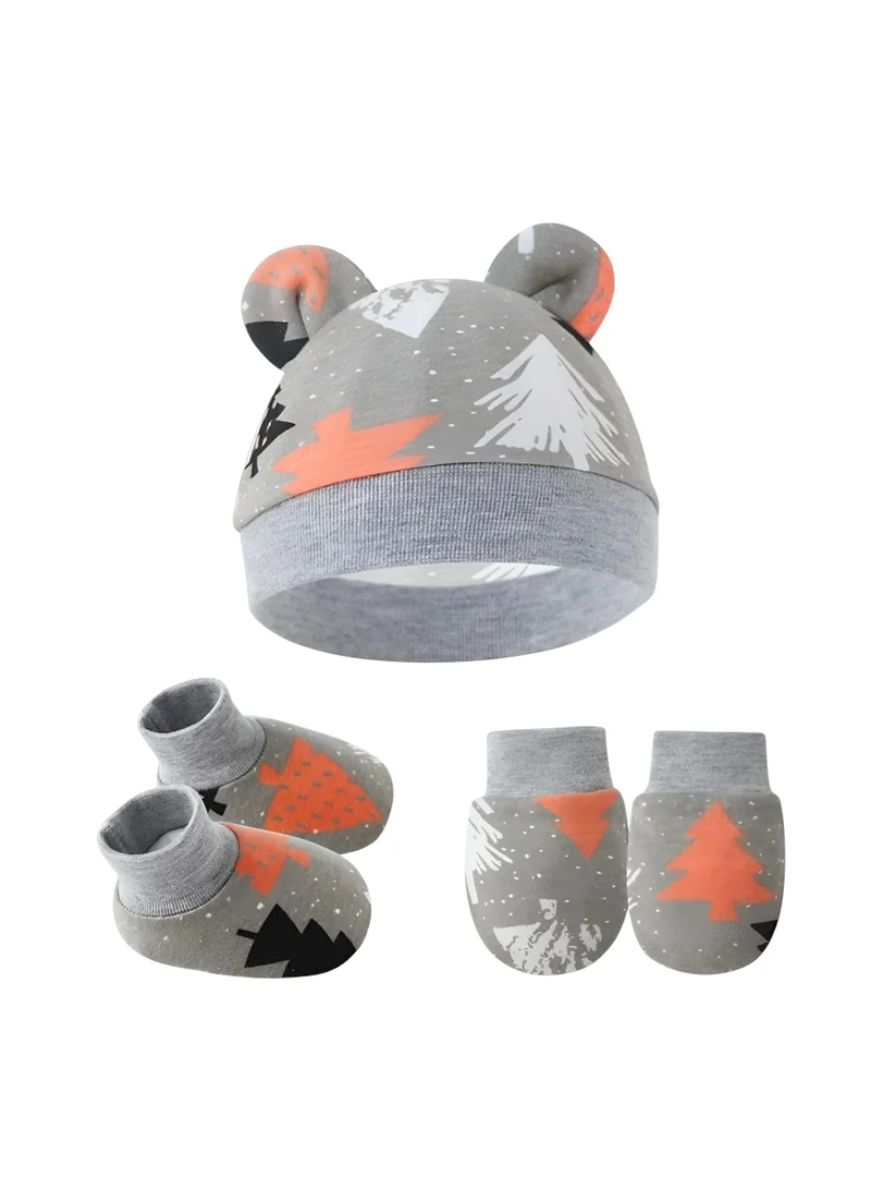 بامبيميسي طقم قبعة وقفازات وأحذية أطفال بطبعة شجر الصنوبر من بامبي ميتشي - رمادي