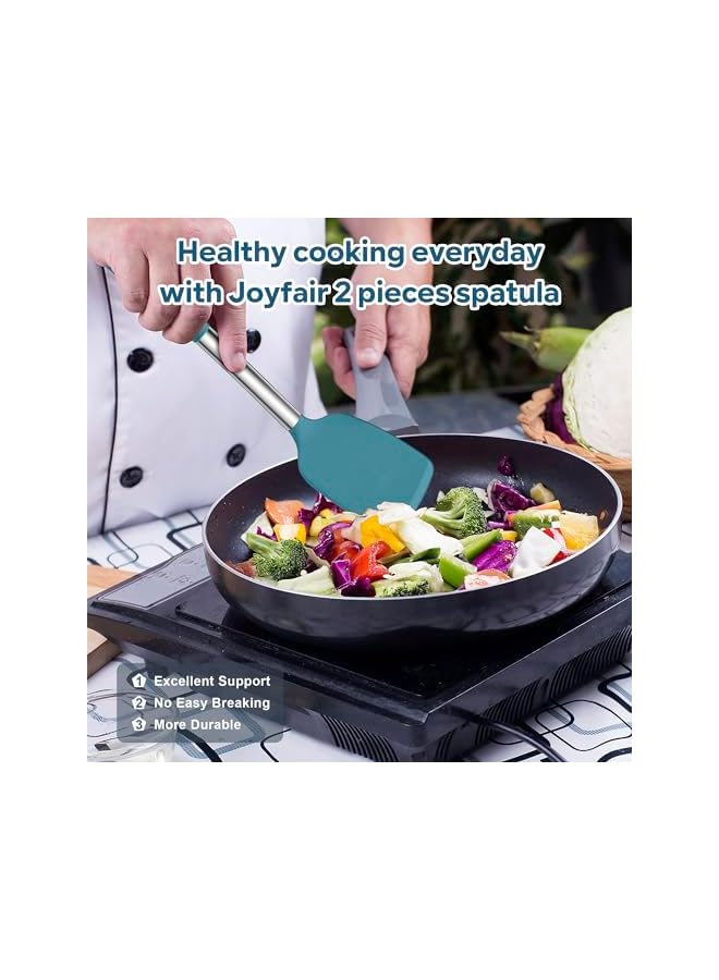 Silicone Spatula, Stainless Steel Spatula Pack of 2, Cooking Turner/Non Stick Kitchen Slotted Spatula Ideal for Fish, Eggs, Pancakes, Heat Resistant & Dishwasher Safe, Blue - Image 4