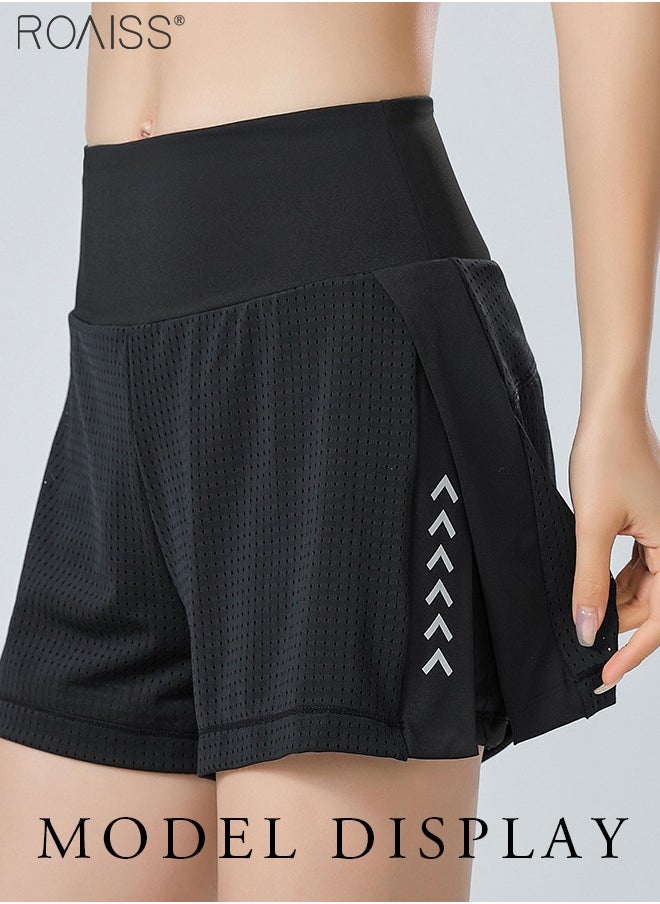 roaiss - Fake Two-Piece Double-Layer Design Quick-Drying Yoga Shorts For Women'S Daily Fitness Sports Widened High-Waisted Shorts With Mobile Phones Inside - Image 1