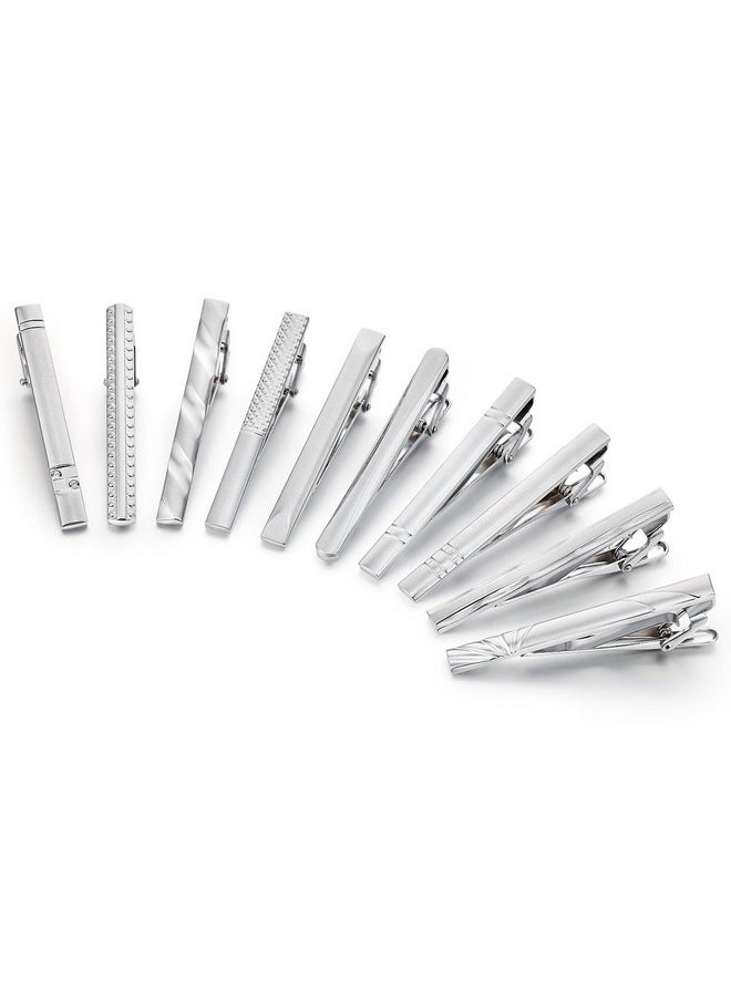 AnotherKiss - Tie Clip Set Of Men Classic Jewelry Gift 10 Pcs Of Silver Tone 2.3 Inches - Image 1