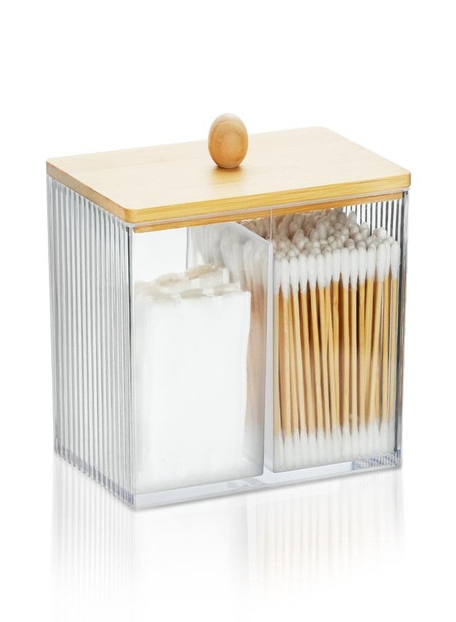 JIABEIUS Qtip Holder Storage, Wood Cotton Swabs Ball Box, 3 Compartments Holders with Lid, Clear Bathroom Containers for Swabs, Floss, Makeup Sponges - Image 1