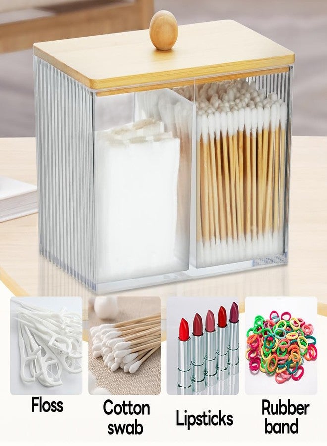 JIABEIUS Qtip Holder Storage, Wood Cotton Swabs Ball Box, 3 Compartments Holders with Lid, Clear Bathroom Containers for Swabs, Floss, Makeup Sponges - Image 4