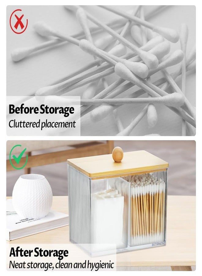 JIABEIUS Qtip Holder Storage, Wood Cotton Swabs Ball Box, 3 Compartments Holders with Lid, Clear Bathroom Containers for Swabs, Floss, Makeup Sponges - Image 5