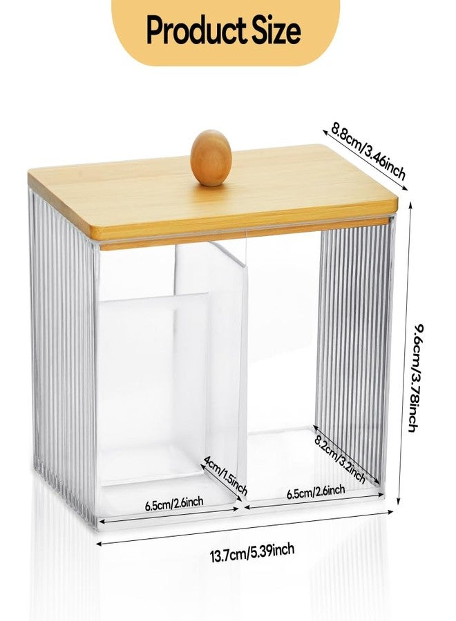 JIABEIUS Qtip Holder Storage, Wood Cotton Swabs Ball Box, 3 Compartments Holders with Lid, Clear Bathroom Containers for Swabs, Floss, Makeup Sponges - Image 2