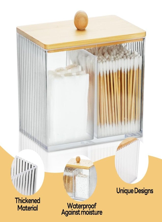 JIABEIUS Qtip Holder Storage, Wood Cotton Swabs Ball Box, 3 Compartments Holders with Lid, Clear Bathroom Containers for Swabs, Floss, Makeup Sponges - Image 3