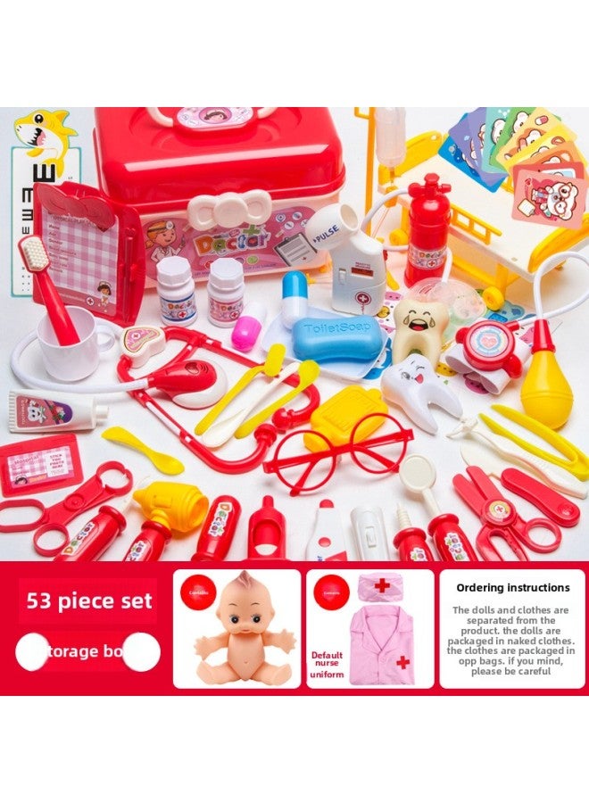 One Piece Children's Doctor Toy Set Simulation Medical Equipment Stethoscope Medical Box Role Play Play-Color:【Storage Box】 Red -53 Piece Set (Including Doll + Clothes) 895G - Image 1