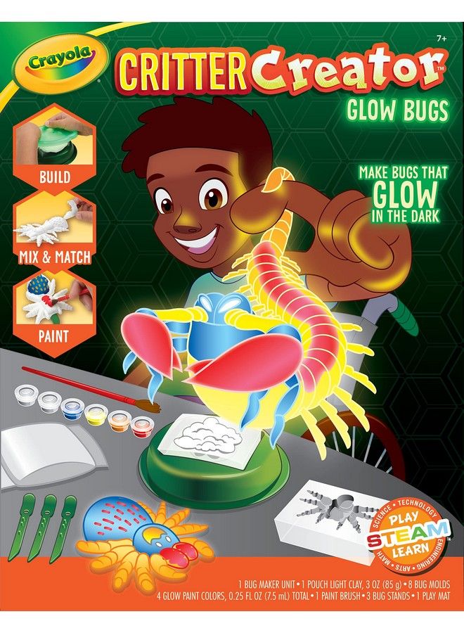 Crayola Glow In The Dark Critter Creator Clay Bug Toy Kit For Kids Fake Bug Molds Includes Clay & Paint Gift For Kids Ages 7+ - Image 1