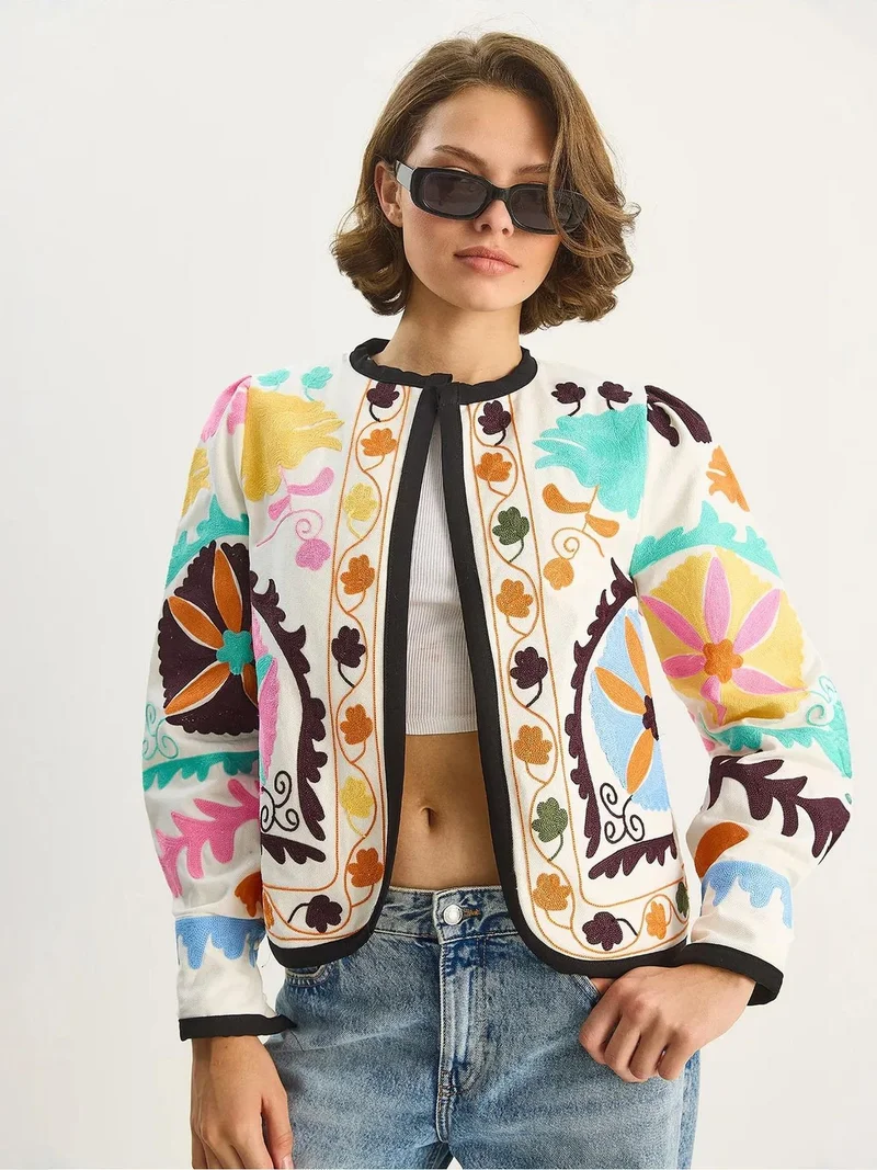 Bianco Lucci Multicolor LUCCI Patterned Short Jacket for Women | Best Price UAE