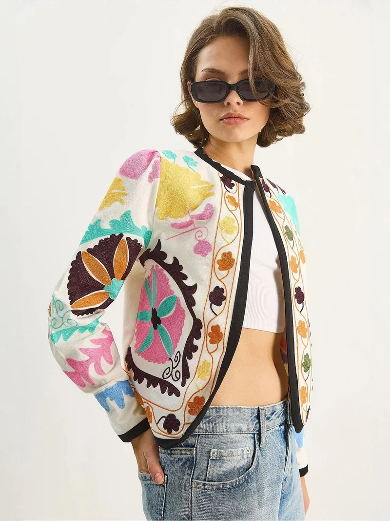 Bianco Lucci Multicolor LUCCI Patterned Short Jacket for Women | Best Price UAE