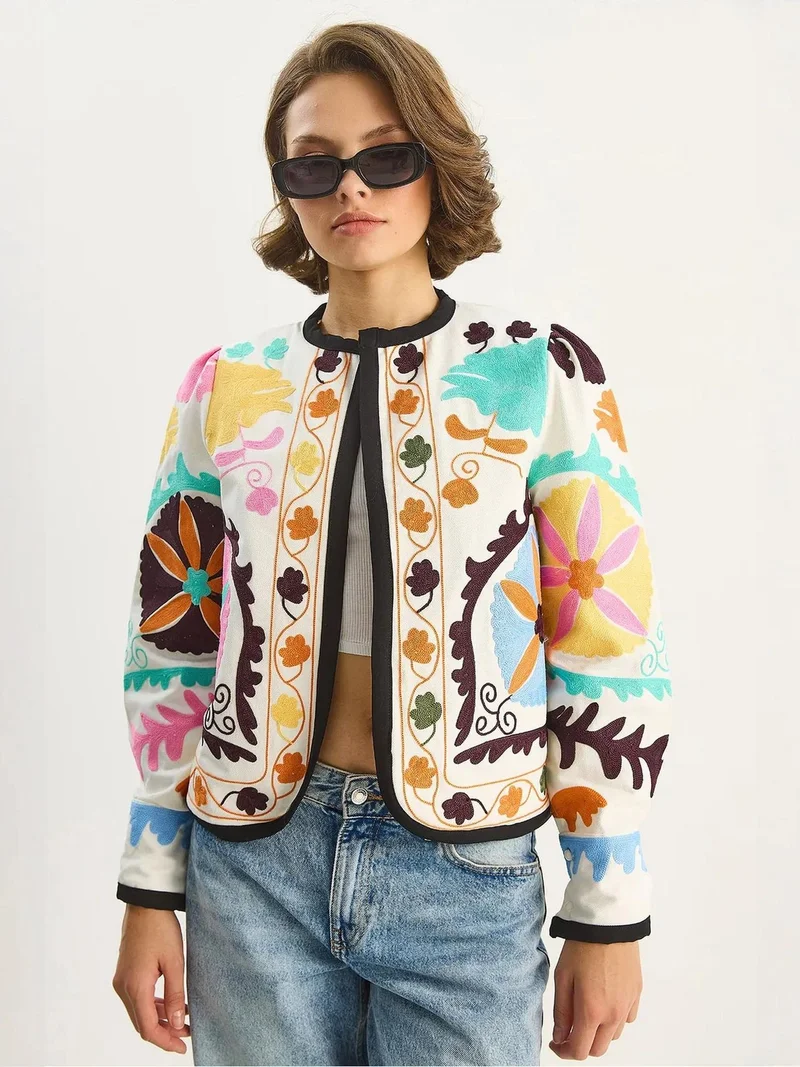 Bianco Lucci LUCCI Patterned Short Jacket