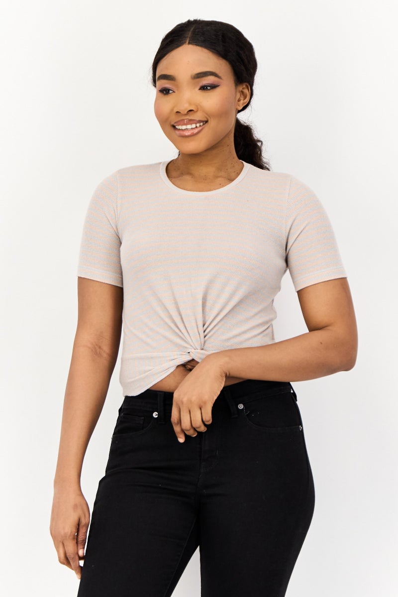 ONLY Women Round Neck Short Sleeves Stripe Top, Multicolor - Image 1