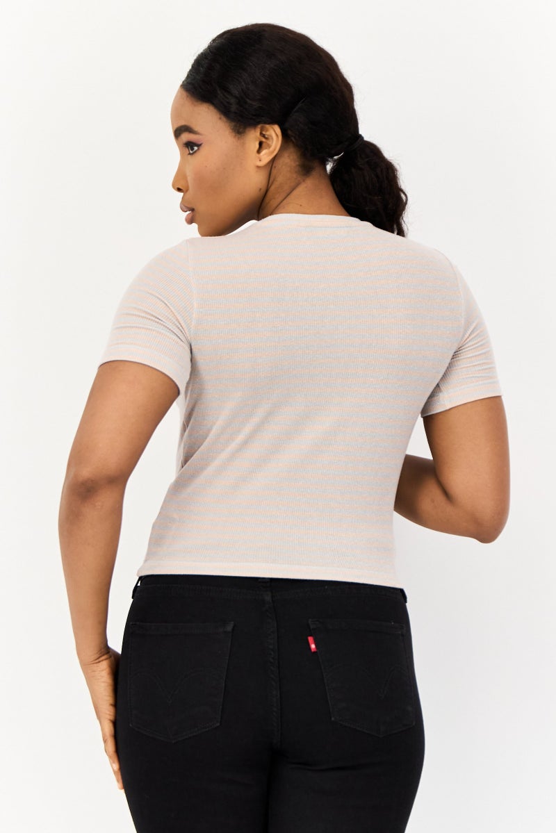 ONLY Women Round Neck Short Sleeves Stripe Top, Multicolor - Image 2