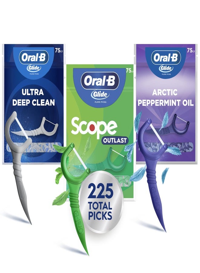 Oral-B Glide Dental Floss Picks Variety Pack with Scope Outlast, Arctic Peppermint Oil, & Ultra Deep Clean, Value Pack 225ct (75 Count per Pack, Pack of 3 - Image 1
