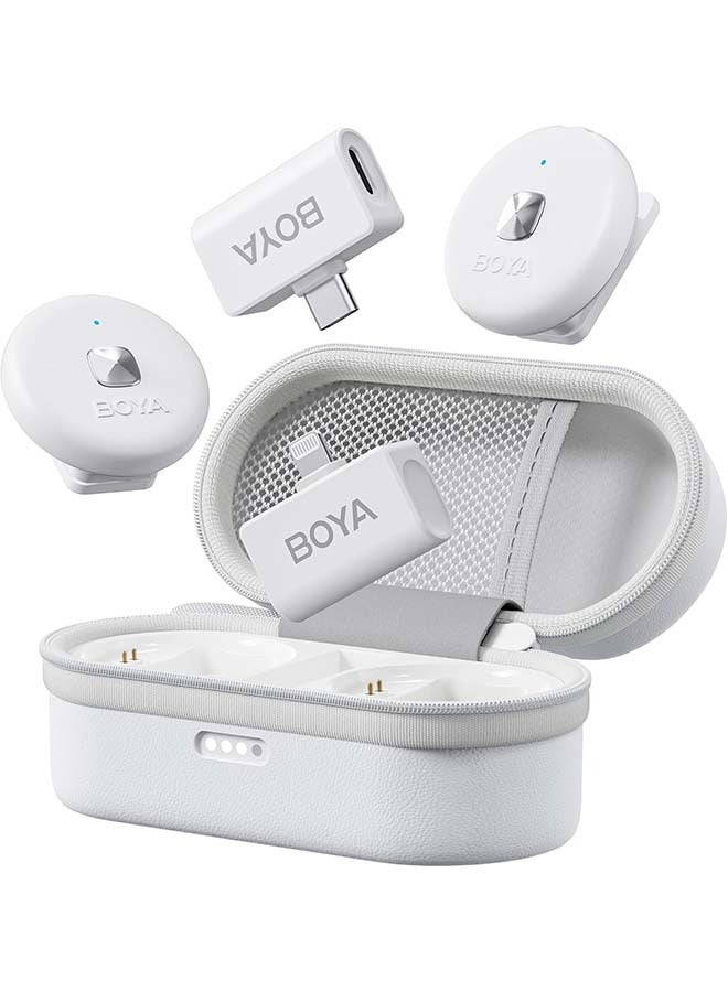 BOYA Omic Wireless Microphone for iPhone/Android with MFi Certified Lightning/USB-C Plug, Noise Reduction, 164ft 30H Battery Life with Charging Case, iPhone Microphone for Video Recording-White - Image 1