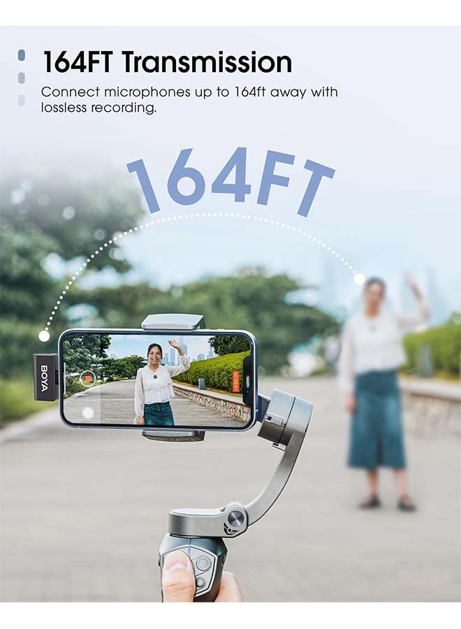 BOYA Omic Wireless Microphone for iPhone/Android with MFi Certified Lightning/USB-C Plug, Noise Reduction, 164ft 30H Battery Life with Charging Case, iPhone Microphone for Video Recording-White - Image 3