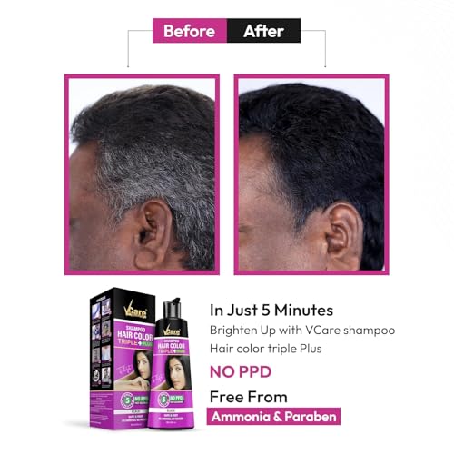 VCare Shampoo Hair Colour Shampoo-Black 180ml for Women and Men |Pump pack with Natural extracts | Colours hair in minutes|Enriched with growth factors & antioxidants, Ammonia free, Sulphate free - Image 3
