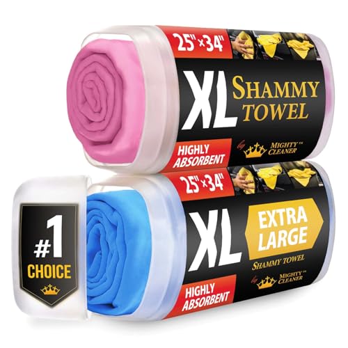Mighty Cleaner Premium XL Shammy Towel for Car - 2pk (34"x25") - Super Absorbent Chamois Cloth for Drying - Spots & Scratch-Free, Reusable - Image 1
