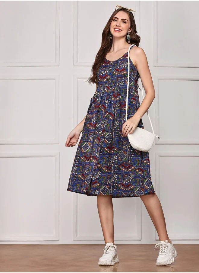 ISHIN Floral Print A-Line Dress