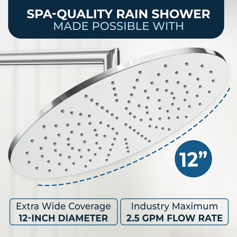 HammerHead Showers هامر هيد شاورزÂ® رأس دش مطري من المعدن الصلب 12 بوصة، رأس دش مطري كبير، 2.5 GPM تدفق عالي محسّن للضغط، يمكن تركيبه على الحائط أو السقف، كروم - Image 4