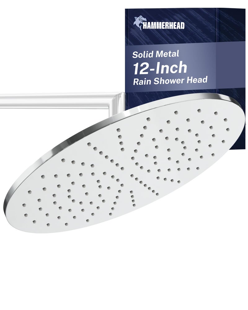HammerHead Showers هامر هيد شاورزÂ® رأس دش مطري من المعدن الصلب 12 بوصة، رأس دش مطري كبير، 2.5 GPM تدفق عالي محسّن للضغط، يمكن تركيبه على الحائط أو السقف، كروم - Image 1