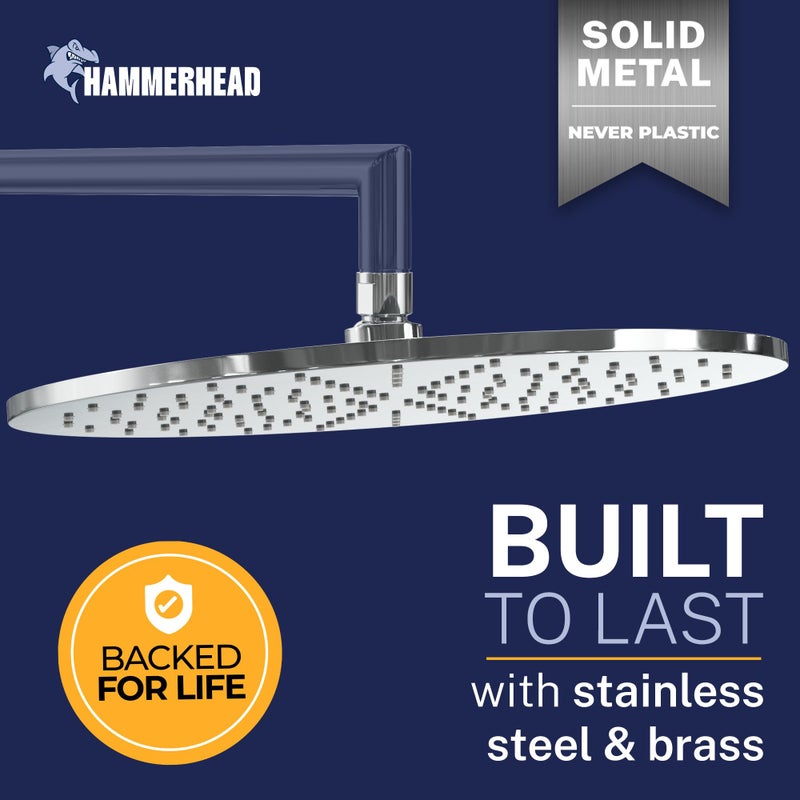 HammerHead Showers هامر هيد شاورزÂ® رأس دش مطري من المعدن الصلب 12 بوصة، رأس دش مطري كبير، 2.5 GPM تدفق عالي محسّن للضغط، يمكن تركيبه على الحائط أو السقف، كروم - Image 3
