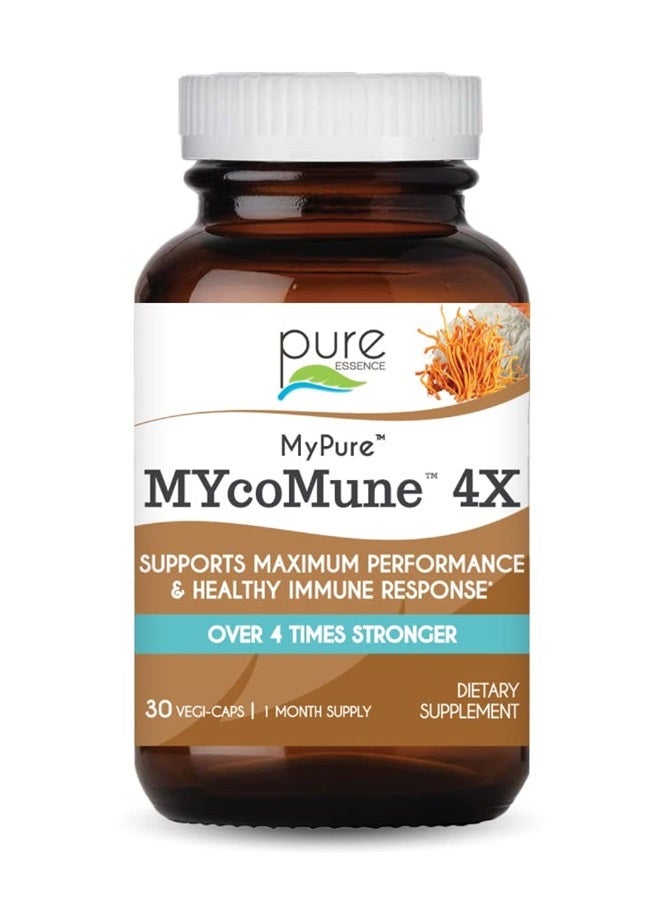 PURE ESSENCE LABS MYcoMune 4X Organic Mushroom Supplement - Reishi, Lion's Mane, Cordyceps, Chaga, Shiitake, Maitake for Immune System, Combat Stress, Build Energy by Pure Essence - 30 Caps - Image 1