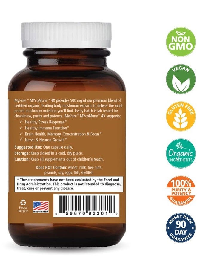 PURE ESSENCE LABS MYcoMune 4X Organic Mushroom Supplement - Reishi, Lion's Mane, Cordyceps, Chaga, Shiitake, Maitake for Immune System, Combat Stress, Build Energy by Pure Essence - 30 Caps - Image 2