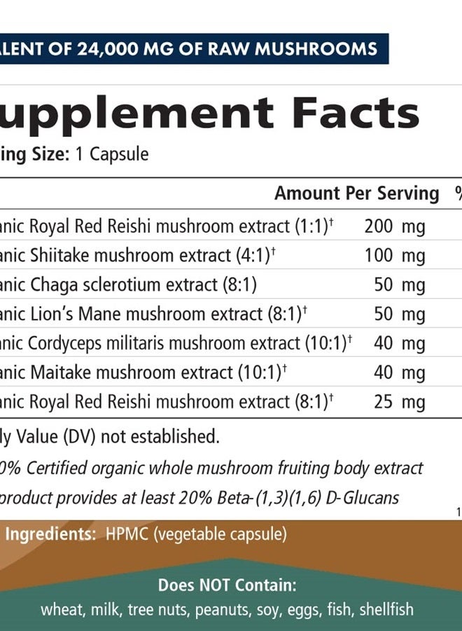 PURE ESSENCE LABS MYcoMune 4X Organic Mushroom Supplement - Reishi, Lion's Mane, Cordyceps, Chaga, Shiitake, Maitake for Immune System, Combat Stress, Build Energy by Pure Essence - 30 Caps - Image 4