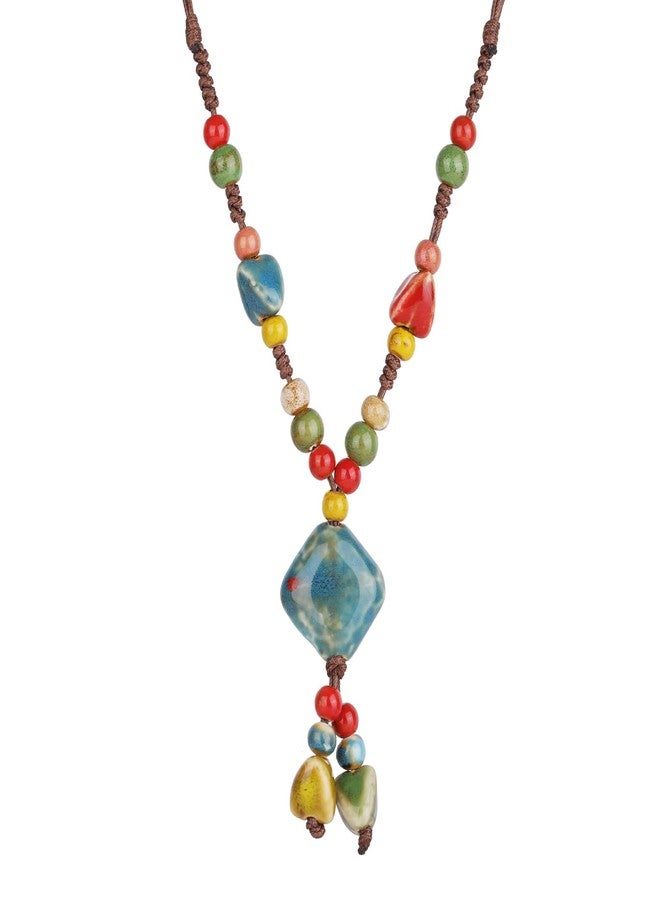 DS Boho Beaded Necklace for Women-Colorful Ceramic & African Tribal Beads, Adjustable Long Chunky Bohemian Jewelry with Gift Box Packaging,Hippie Witchy Vintage Handmade Fashion Statement Necklace (style-5) - Image 1