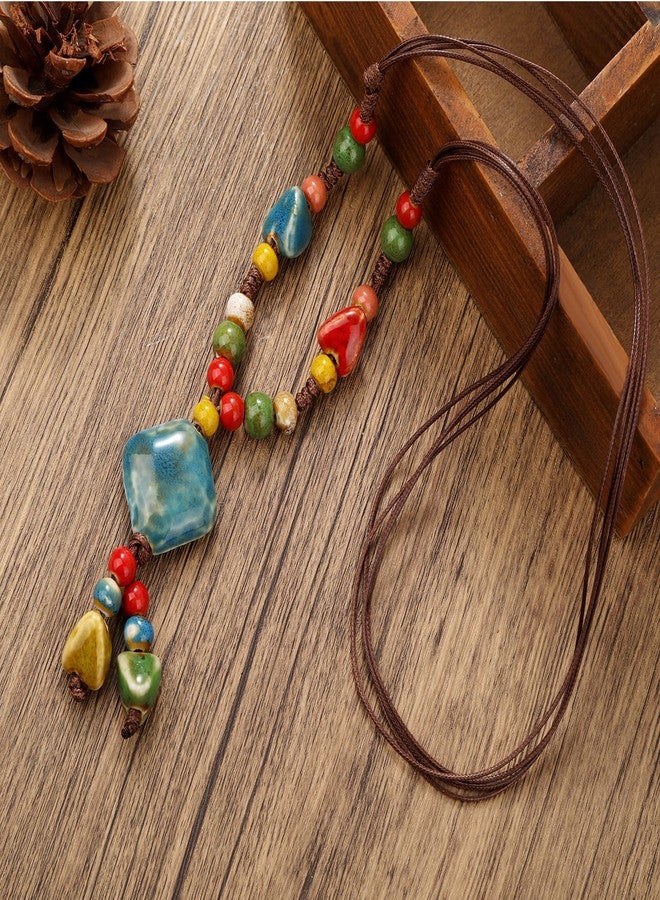 DS Boho Beaded Necklace for Women-Colorful Ceramic & African Tribal Beads, Adjustable Long Chunky Bohemian Jewelry with Gift Box Packaging,Hippie Witchy Vintage Handmade Fashion Statement Necklace (style-5) - Image 3