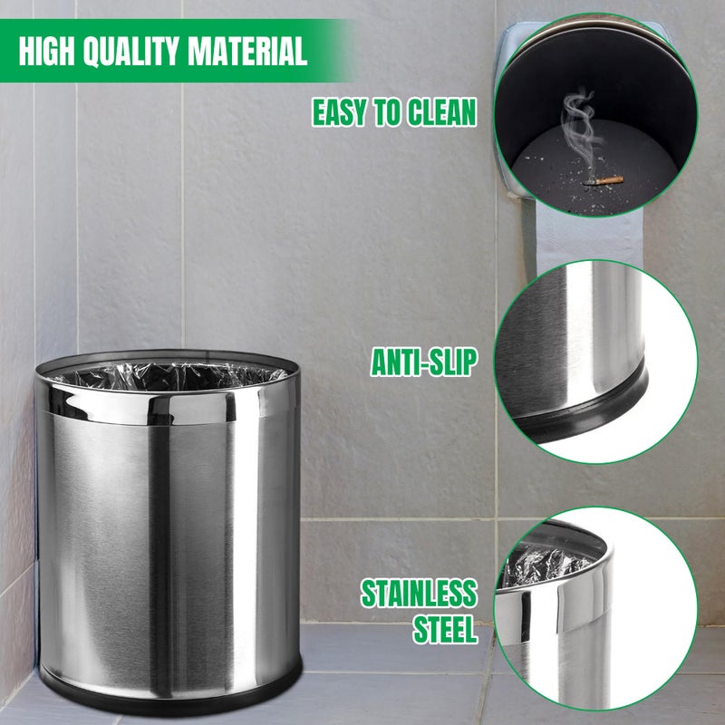 Brelso Small Office Trash Can, Open Top Small Wastebasket Bin, Stainless Steel Garbage Can, 'Invisi-Overlap' Metal Decorative Waste Basket for Powder Room, Vanity, Bathroom, Home, Modern - Image 5